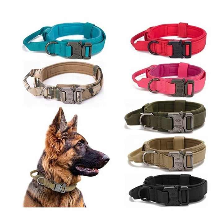 High Quality Heavy Duty Metal Buckle Pet Collar Large Dogs collar and leash set Tactical Dog Collars